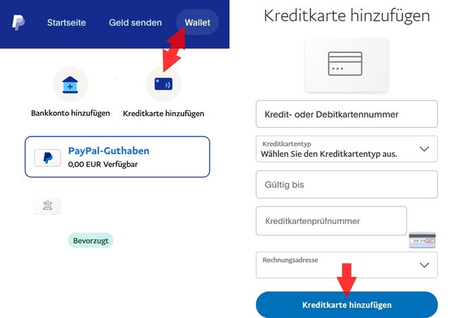 PayPal virtuelle Kreditkarte PC Browser
