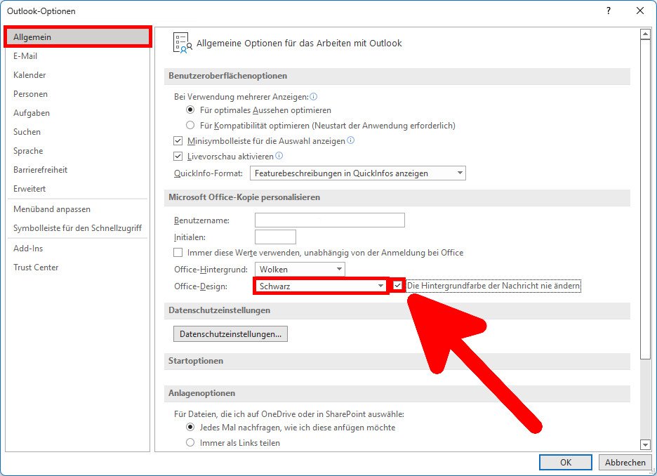 Outlook: Farbe & Schriftart ändern