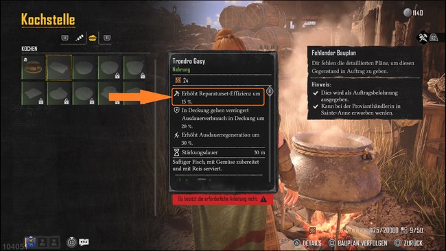 15 % höhere Effizienz ist ein guter Booster für eure Reparatursets. Schaut euch die Gerichte also gut an. (Bildquelle: Screenshot und Bearbeitung GIGA)