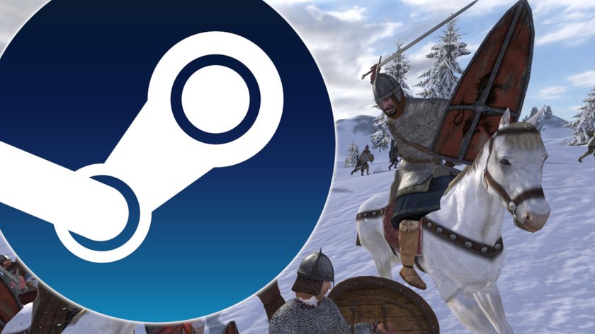 Das Bild zeigt einen Screenshot aus Mount & Blade: Warband und das Steam-Logo