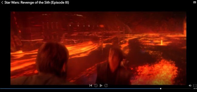 Das Bild zeigt einen Screenshot aus Star Wars Episode 3, der einen Filmfehler zeigt.