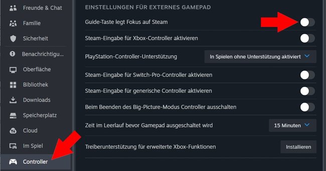 Steam Big Picture Mode deaktivieren Guide Controller