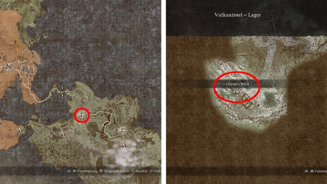 Standort der heißen Quelle im Vulkaninsel-Lager (Bildquelle: Screenshot und Bearbeitung GIGA).