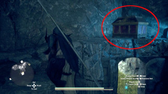 Die Truhe mit der Siegelphiole findet ihr direkt in der Truhe über dem Eingang (Quelle: Capcom/GIGA).