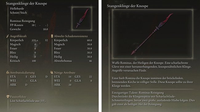 Eigenschaften und Werte der Stangenklinge der Knospe (Bildquelle: Screenshot GIGA).