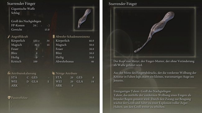 Eigenschaften und Werte vom Starrenden Finger (Bildquelle: Screenshot GIGA).