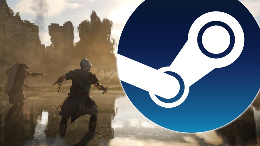 Das Bild zeigt einen Screenshot aus dem Spiel Bellwright und das Steam-Logo