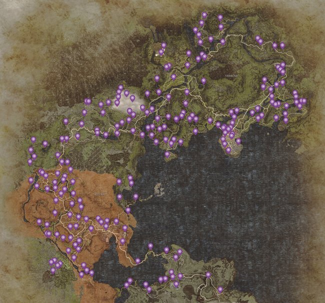 Fundorte aller Sucher-Medaillons in Dragon's Dogma 2 (Bildquelle: mapgenie.io)