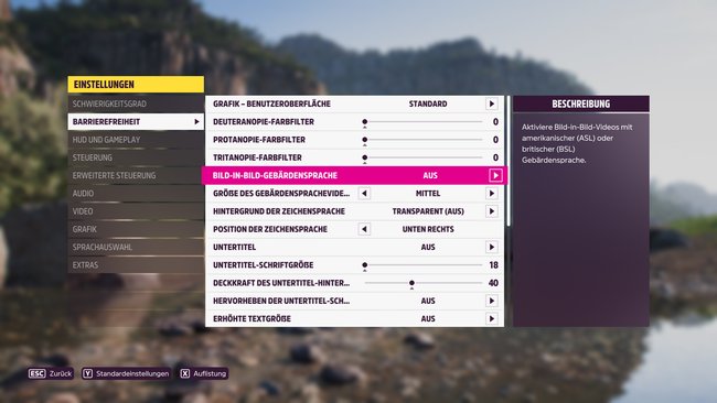 Forza Horizon 5 Gebärdensprache Einstellungen