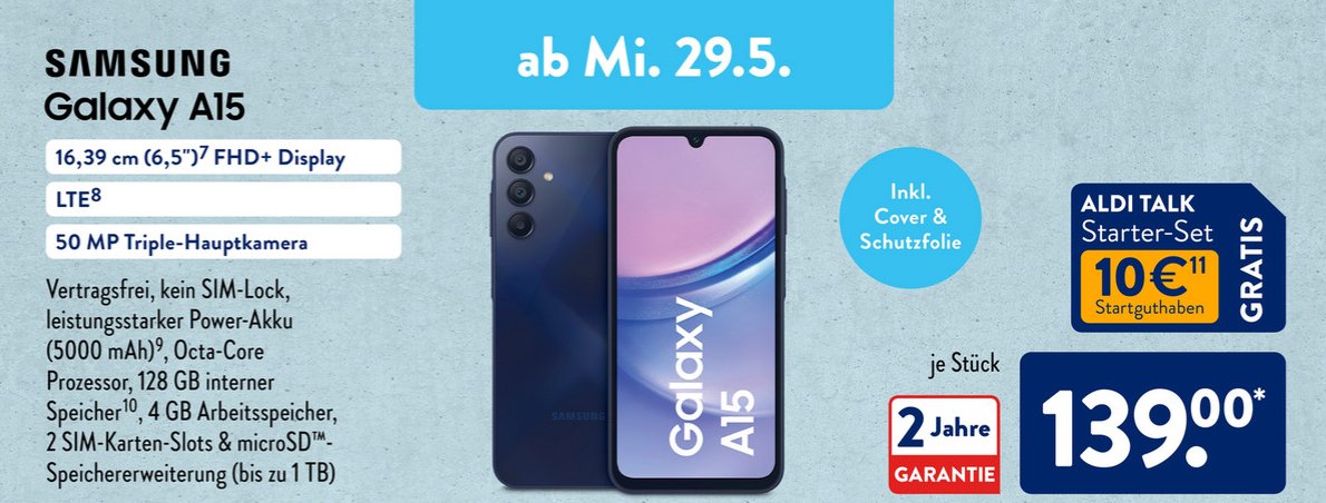 Aldi verkauft heute ein SamsungHandy mit großem Akku zum Sparpreis