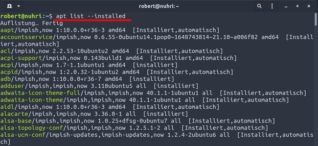 Dieser Befehl listet alle mit APT installierten Programme auf. (Bildquelle: GIGA)