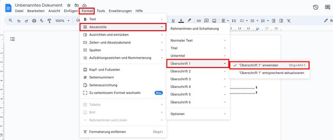 So legt ihr eine Überschrift als „Überschrift 1“ fest. (Bildquelle: GIGA)