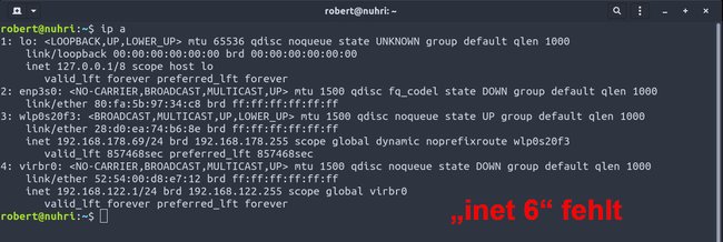 Die Zeilen mit „inet 6“ sowie die IPv6-Adressen sind nun verschwunden. (Bildquelle: GIGA)