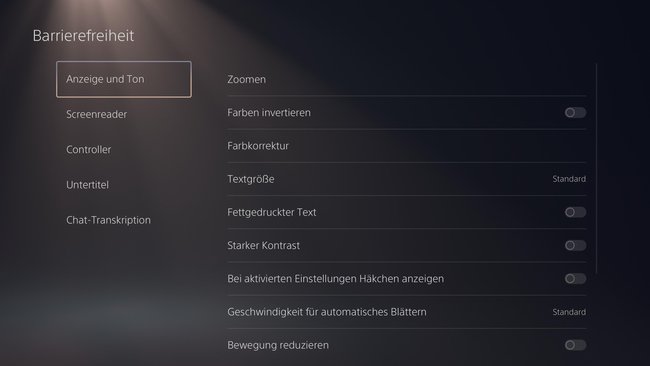 Barrierefreiheit-Optionen der PS5