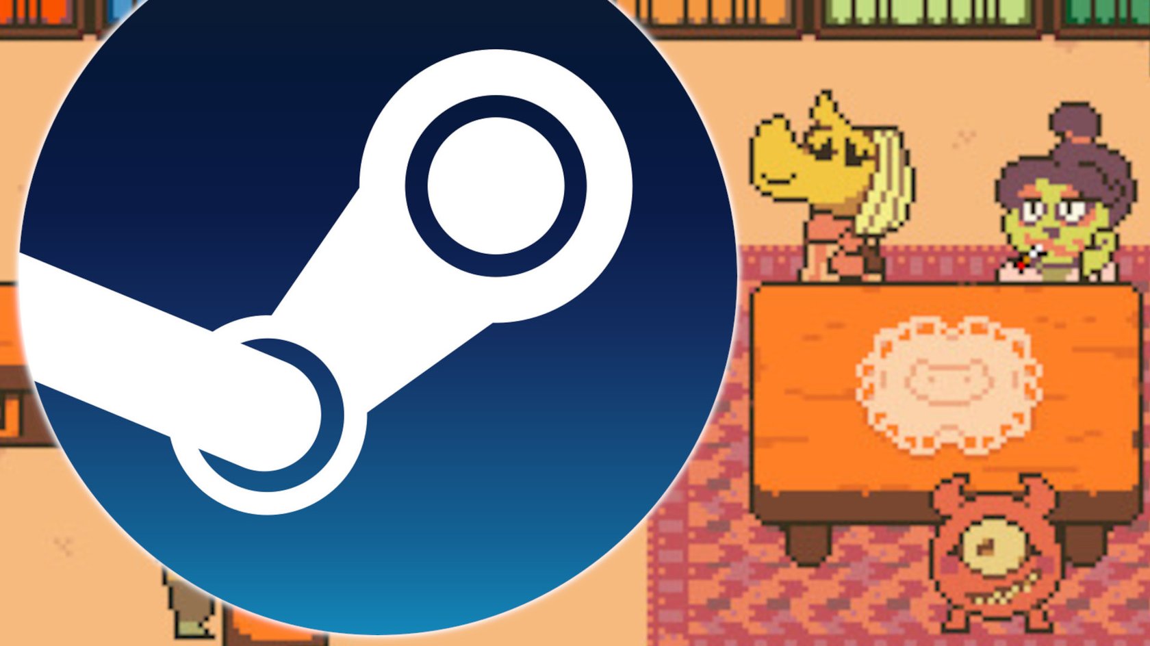 Das Bild zeigt einen Screenshot aus Undertale und das Steam-Logo
