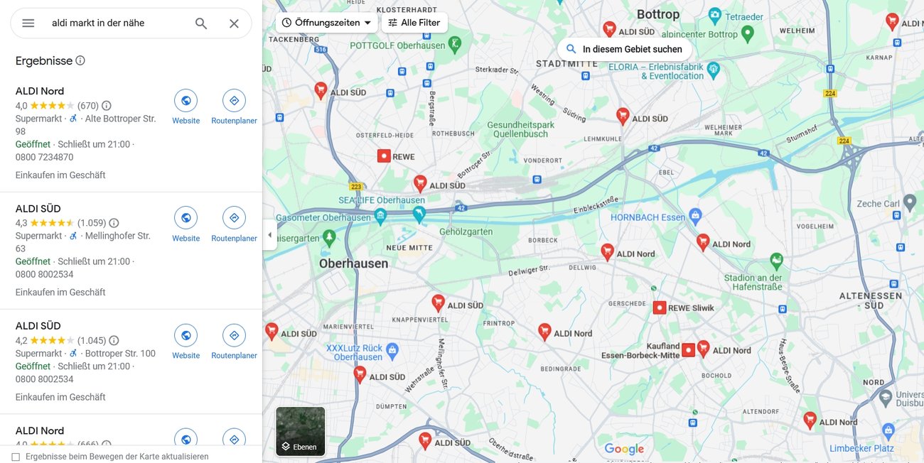 Aldi Nord/Süd in der Nähe Standort des nächsten Markts