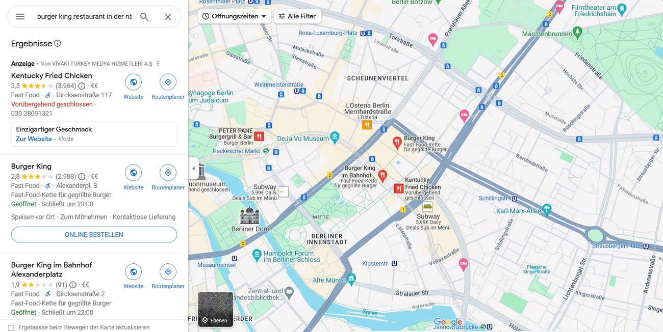 Burger King in der Nähe Wo ist das nächste Restaurant?