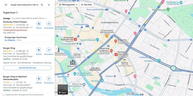 Burger King in der naehe Googla Maps
