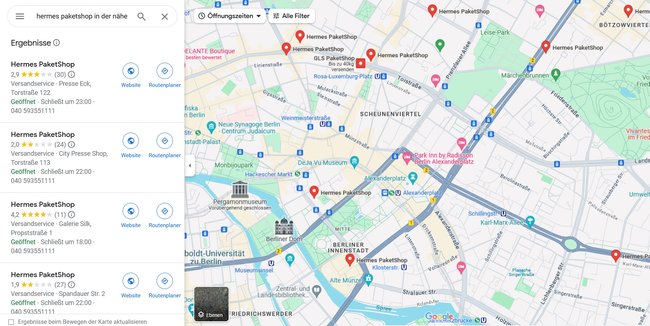 Hermes Paketshop in der naehe Googla Maps