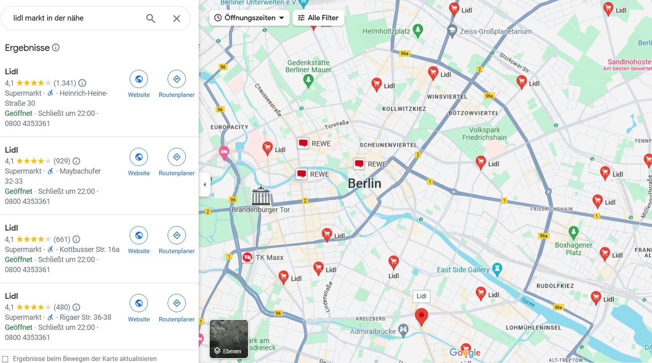 LIDL in der Nähe Standort des nächsten Markts finden