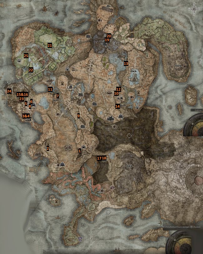 Karte mit Fundorten aller Verehrten Geisteraschen im Schattenreich (Bildquelle: Screenshot und Bearbeitung GIGA).