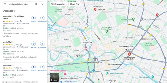 mediamarkt in der naehe google maps