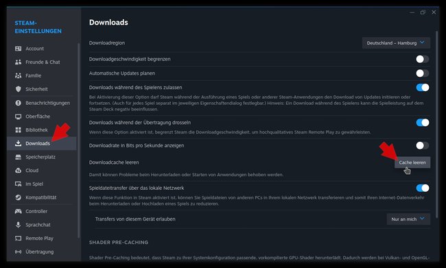 steam download cache leeren