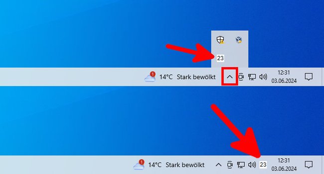 In Windows 10 kann man die KW einfach neben das Datum ziehen. (Bildquelle: GIGA)