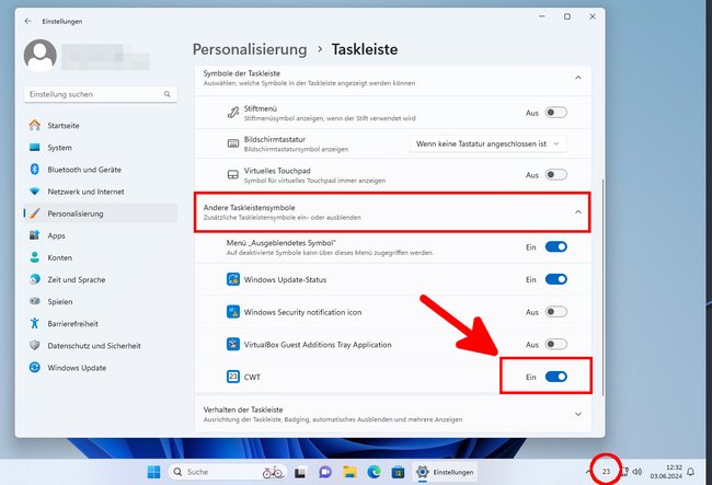 So lasst ihr die KW auch in Windows 11 in der Taskleiste anzeigen. (Bildquelle: GIGA)