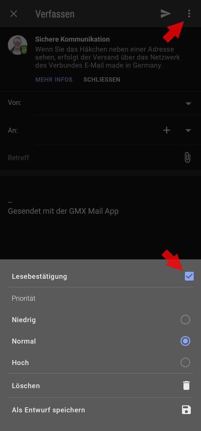 GMX Lesebestätigung Smartphone Tablet App