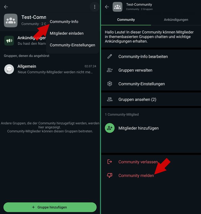 WhatsApp Community melden