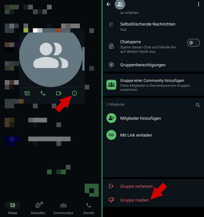 WhatsApp Gruppe melden