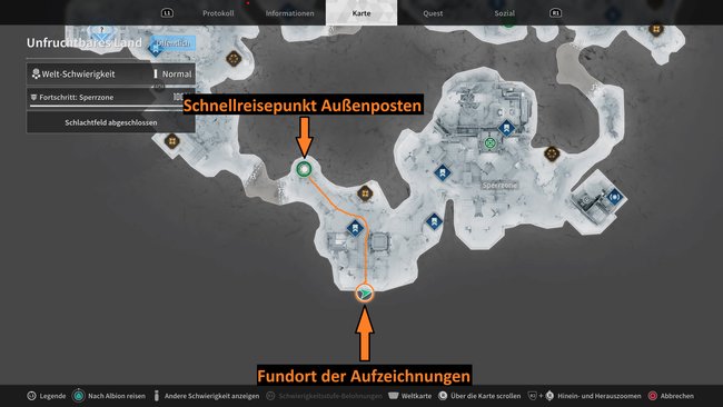 In der Sperrzone findet ihr die Aufzeichnungen am südlichen Kartenrand (Bildquelle: Screenshot und Bearbeitung GIGA).