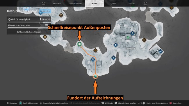 In der Sperrzone findet ihr die Aufzeichnungen am südlichen Kartenrand (Bildquelle: Screenshot und Bearbeitung GIGA).