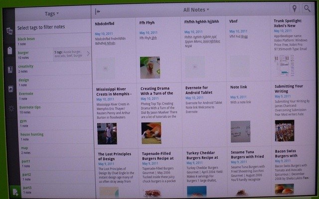 Evernote Beta für Honeycomb-Tablets