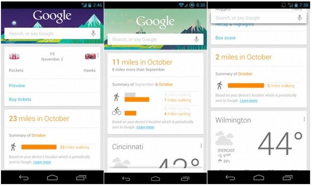 Google Now: Nun mit Pedometer-Zahlen zu Lauf- und Radelstrecken