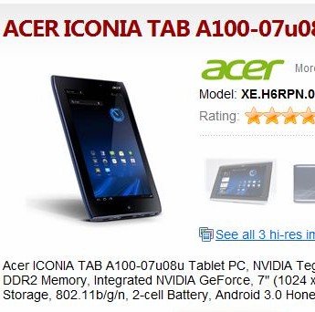 Acer Iconia Tab A100: In den USA für 329 Dollar vorbestellbar