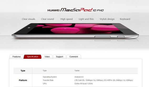 Huawei MediaPad 10 FHD: Nur 1,2 GHz Quad-SoC und 1 GB RAM?