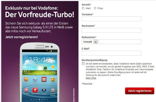 Samsung Galaxy S3 LTE: Ab heute bei Vodafone vorbestellbar
