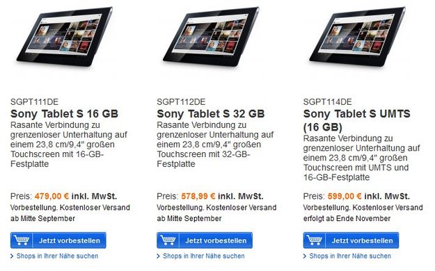 Sony Tablets S und P können in Deutschland vorbestellt werden