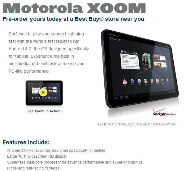 Motorola Xoom ab Donnerstag für 800 $ bei Best Buy