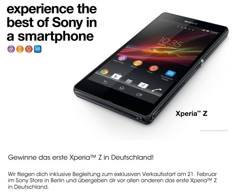 Sony Xperia Z: Verkaufsstart am 21. Februar in Berlin