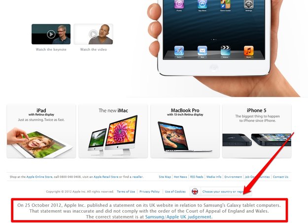Apple vs. Samsung: Überarbeitetes Statement auf apple.com/uk online