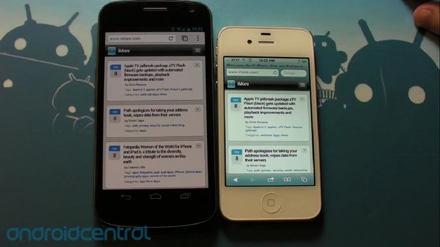 Browser-Vergleich: Google Chrome auf dem Galaxy Nexus vs. Safari auf dem iPhone 4S