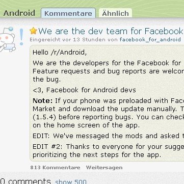 Facebook-App: Community darf auf reddit Vorschläge machen