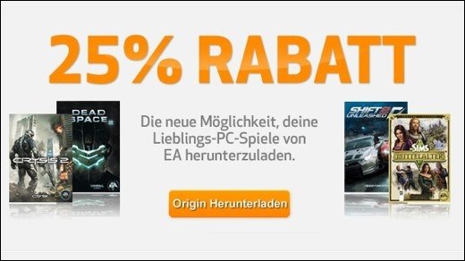 Rabatt-Gutschein - EA-Spiele mit 25 Prozent Rabatt im Origin Store