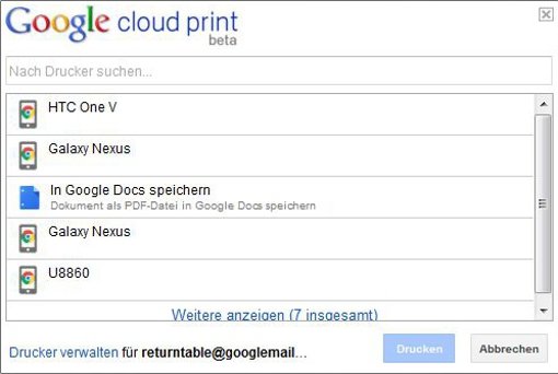 Google Cloud Print: Dokumente als PDF an Chrome für Android senden