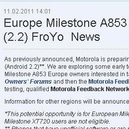 Motorola Milestone: Froyo im geschlossenen Beta-Test