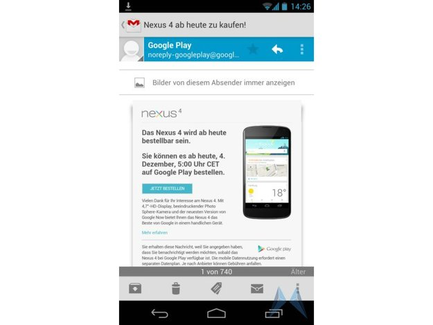 Nexus 4: Heute ab 17:00 Uhr wieder im Play Store bestellbar