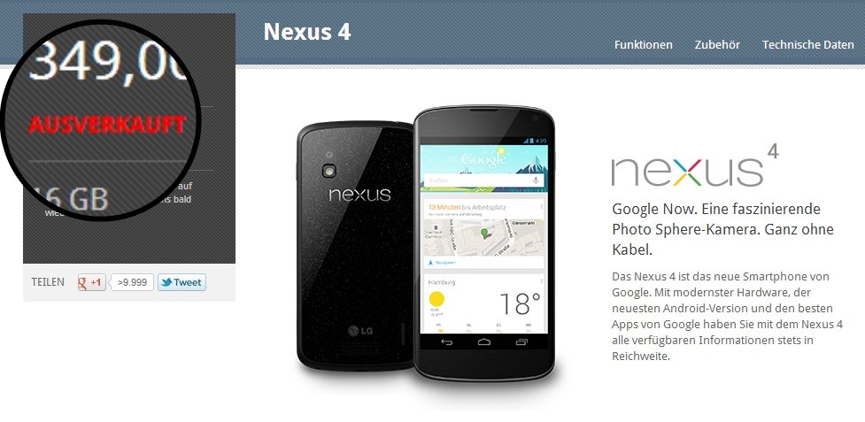Nexus 4: Ausgeliefert und ausverkauft